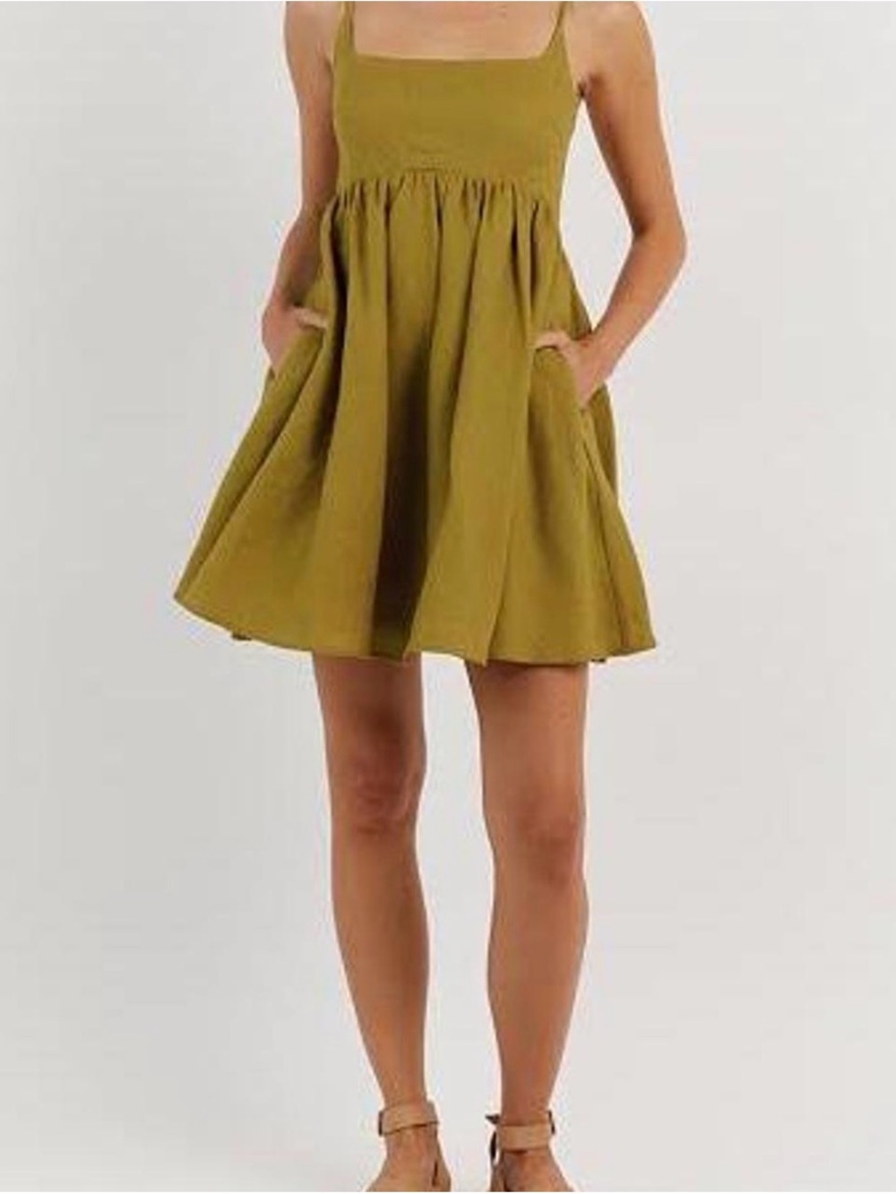 Dissh Chartreuse linen Babydoll Mini Dress